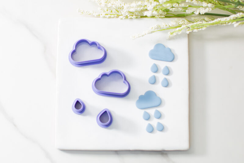 cloud with raindrops clay cutter