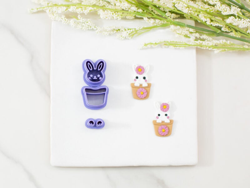 bunny in a flowerpot clay cutter
